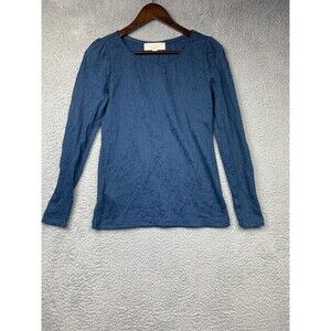 Ann Taylor LOFT Shirt Womens Small Blue Jacquard Floral Textured Semi Sheer